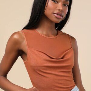 Lulus Corrine Rust Orange Mesh Cowl Tank Top - Size S